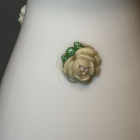 Vintage Miniature Opaline Hobnail Milk Glass Oil Lamp With UV Yellow Roses - Picture 5 of 10